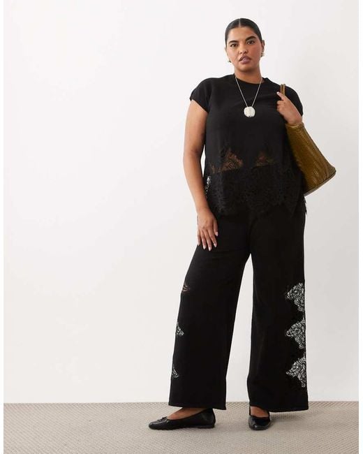 ASOS Black Asos Design Curve Compact Knit Lace Detail Vest Co-Ord