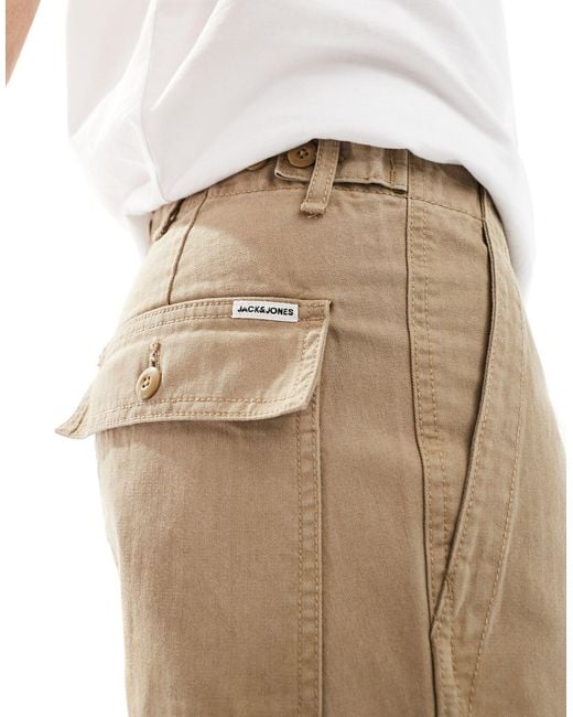 Jack & Jones Natural Wide Fit Herringbone Worker Trouser for men