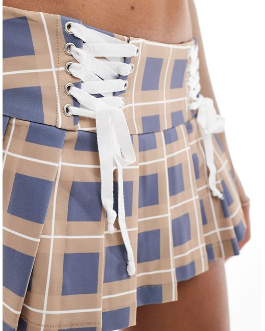 The Kript White Lace Front Plaid Micro Mini Skirt Co-ord
