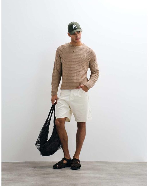 ASOS Natural Oversized Long Sleeve Knit Ribbed T-shirt for men