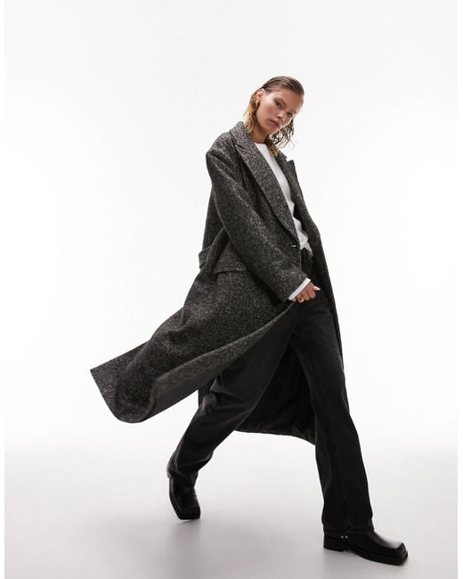 TOPSHOP Black Wool Blend Longline Coat