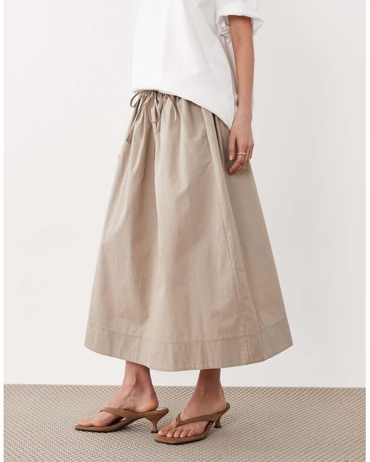 ASOS Natural Poplin Tie Waist Circle Maxi Skirt