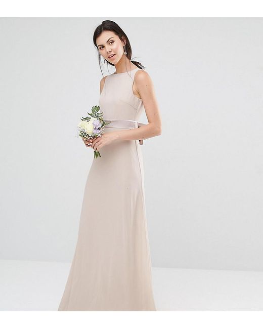 tfnc sateen bow back maxi bridesmaid dress in pink
