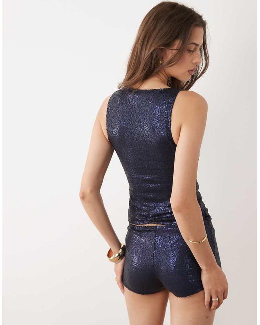 Motel Blue Co-ord Dudley Sequin Top