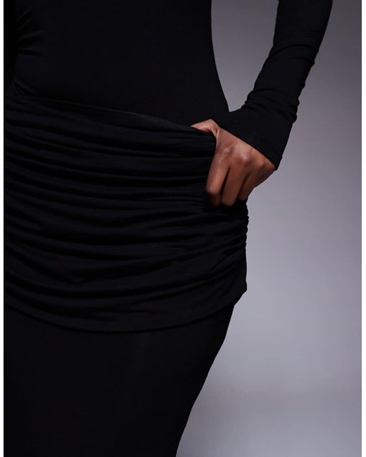 Wanderdoll Black Ashtin Sculpting Second Skin Drape Detail Maxi Skirt Co-Ord