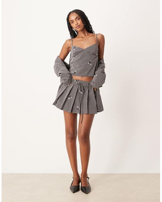 Motel Gray Madira Floral Ebroidered Co-ord Cami Top
