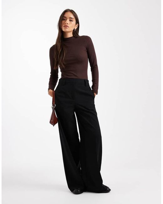 New Look Brown Ribbed Stand Neck Long Sleeve Top