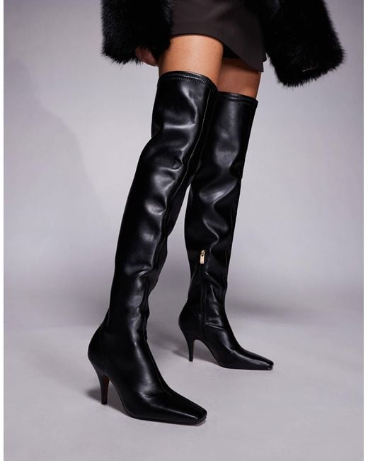 River Island Black Chisel Toe Thigh High Boot