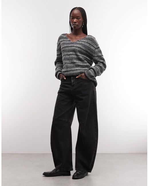 Weekday Gray V Neck Oversized Jumper