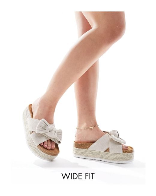 ASOS White Wide Fit Thankful Bow Detail Flatform Sandals