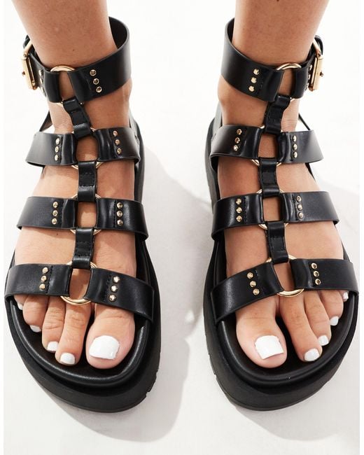 Bershka Black Gladiator Platform Sandals