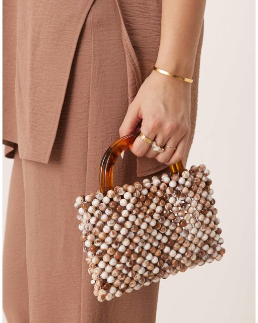 ASOS Brown Beaded Grab Bag With Resin Handle