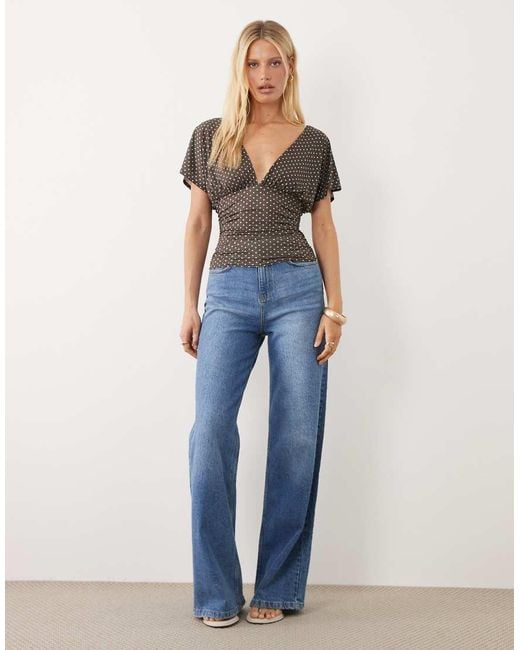 Miss Selfridge Gray V-Neck Top
