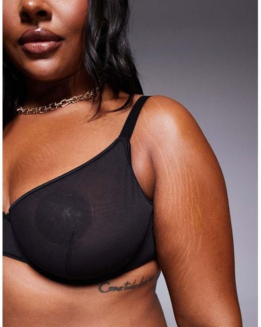 ASOS Black Asos Design Curve Lennox Mesh Underwired Bra With Satin Binding
