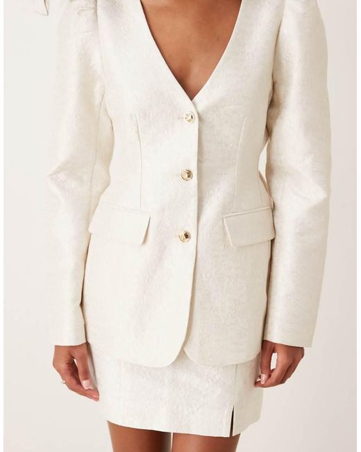 Top De Sastre Con Mangas Abullonadas De Jacquard De (Parte De Un Conjunto)-Blanco ASOS de color Natural