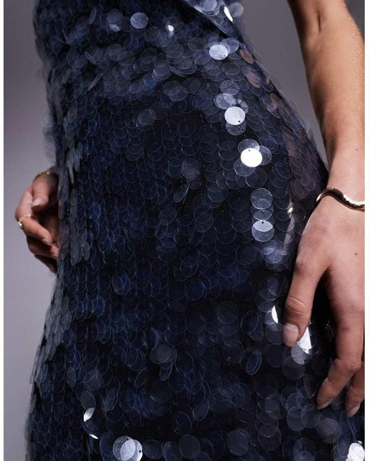 River Island Blue Sequin Midi Slip Dress
