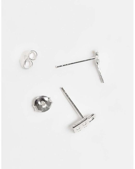 Pendientes De Botón De Plata De Ley Con Diseño De Candado Y Llave De Kingsley Ryan de color Metallic