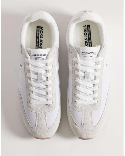 Jack & Jones White Faux Suede And Nylon Runner Trainers for men