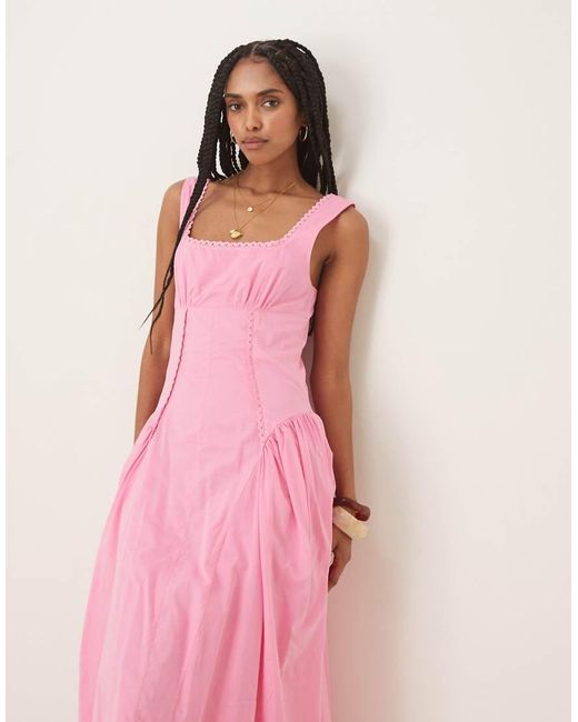 ASOS Pink Prairie Square Neck Midaxi Sundress With Dropped Waist
