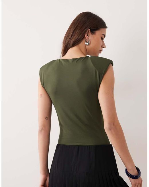 ASOS Green Slinky Sleeveless Shoulder Pad Bodysuit