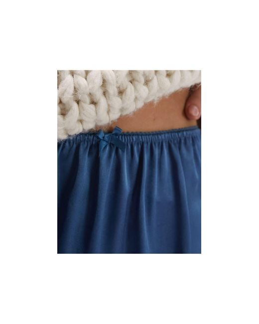 TOPSHOP Blue Satin Lace Petticoat Mini Skirt With Bow Detail