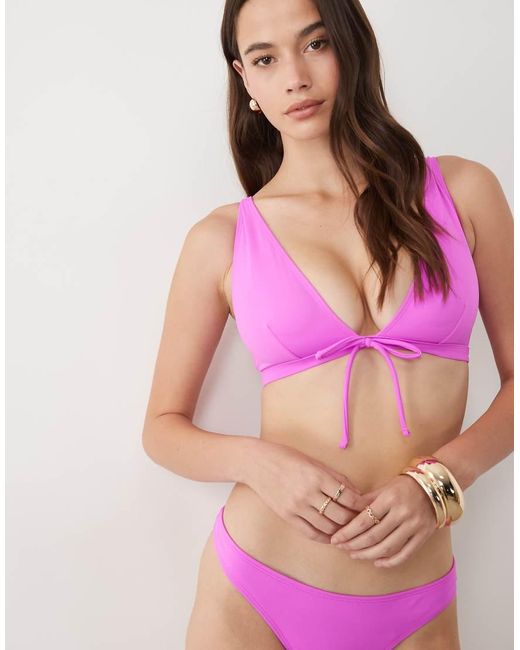 ASOS Pink Fuller Bust Maya Alice Tie Front Plunge Bikini Top