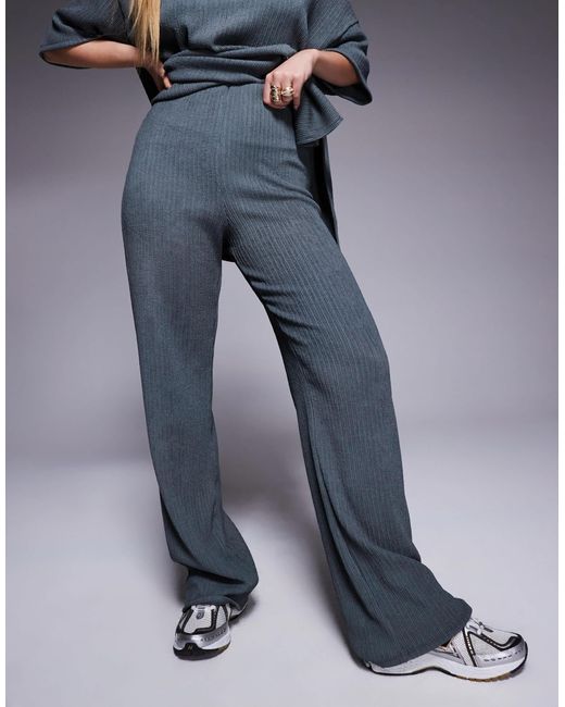 ASOS Blue Crinkle Textured Wide Leg Trouser Co-ord