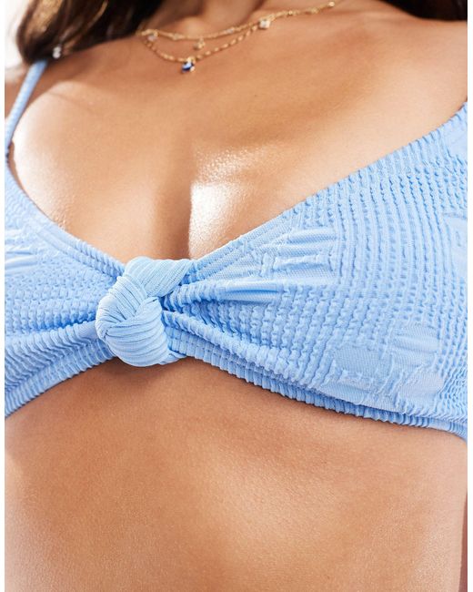 South Beach White Jacquard Crinkle Knot Front Bikini Top