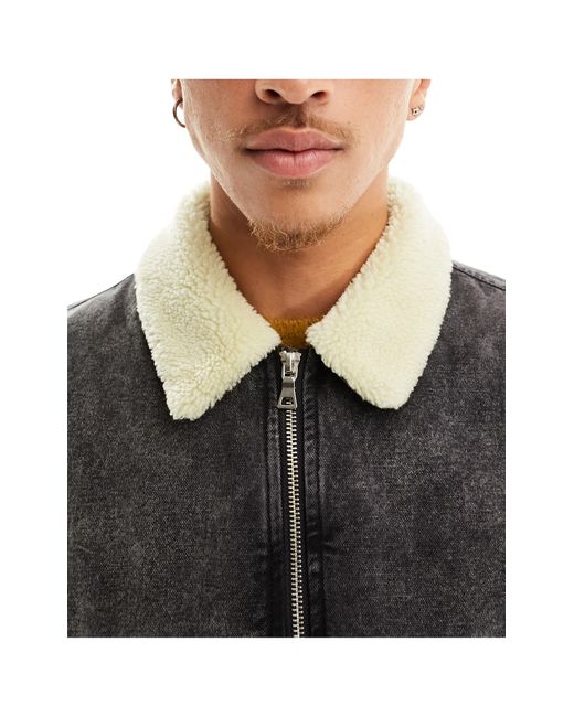 ASOS Oversized Washed Bomber Jacket With Collar in Grey for Men