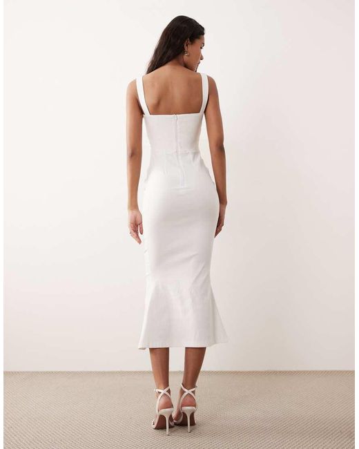 Vesper Natural Bengaline Sleeveless Square Neck Fishtail Midi Dress