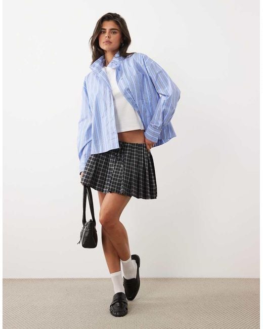 GOOD AMERICAN Blue Low Rise Elasticated Waist Bow Detail Pleated Mini Skirt