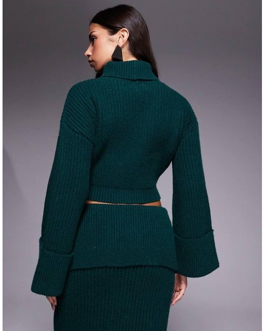 Wanderdoll Gray Exclusive Mabel Roll Neck Wide Foldover Sleeve Cropped Jumper Co-ord