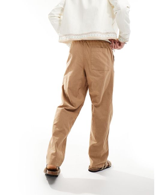 Pantalon décontracté à enfiler en lin - fauve délavé ASOS pour homme en coloris White