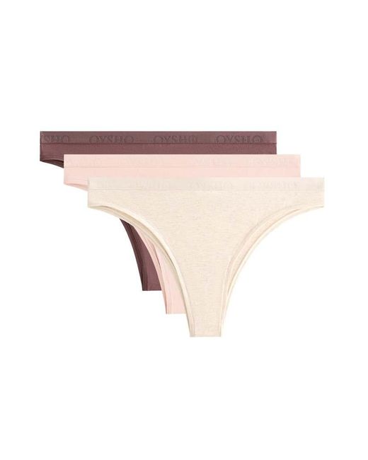 Oysho Natural 3 Cotton Blend Logo Brazilian Briefs