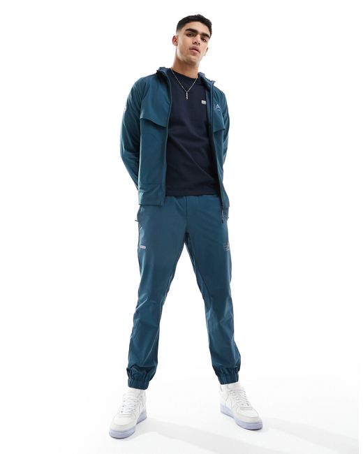 EA7 Blue Armani Logo Nylon Cuffed joggers for men