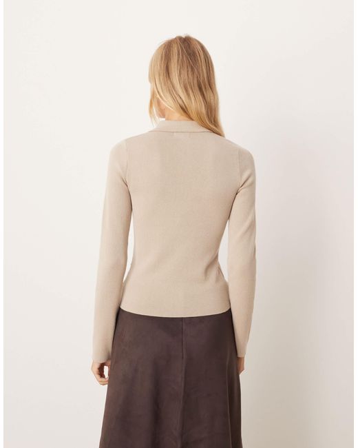 Pretty Lavish Natural Button Knit Polo Top