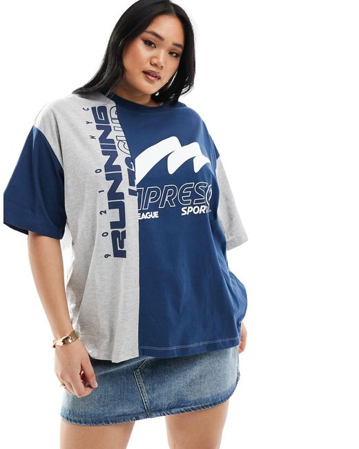 ASOS Blue Asos Design Curve Oversized T-shirt With Running Sports Graphic