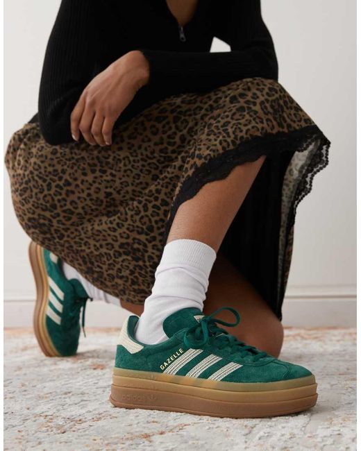 adidas gazelle silver green womens adidas ORIGINALS Gazelle Bold Trainers main image 1