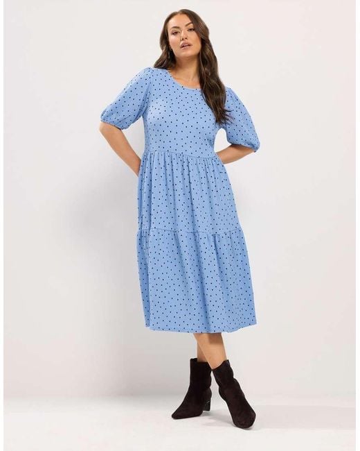 Yours Clothing Blue Polka Dot Tiered Midi Dress