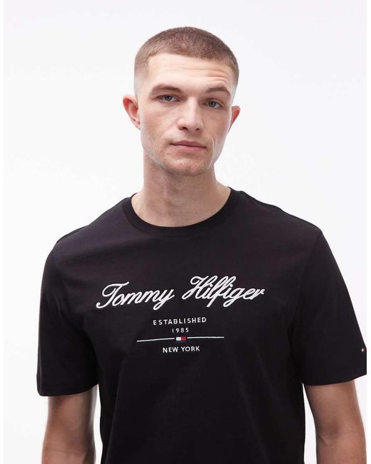 Tommy Hilfiger Black Script Stacked Centre Logo T-shirt for men