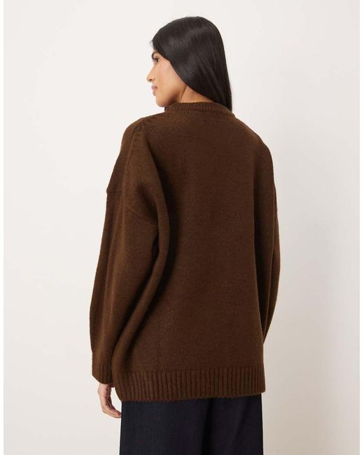 ASOS Brown Oversized Crew Neck Jumper With Curved Hem