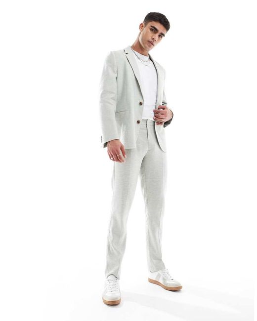 ASOS White Slim Suit Trousers With Linen for men