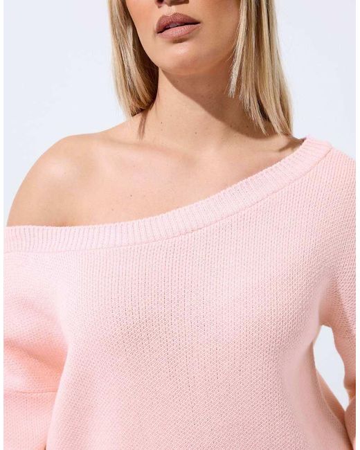 Yours Clothing Pink Knitted Off Shoulder Jumper