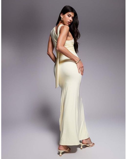 Kaiia Gray Exclusive Double Layered Slinky One Shoulder Scarf Detail Side Split Maxi Dress