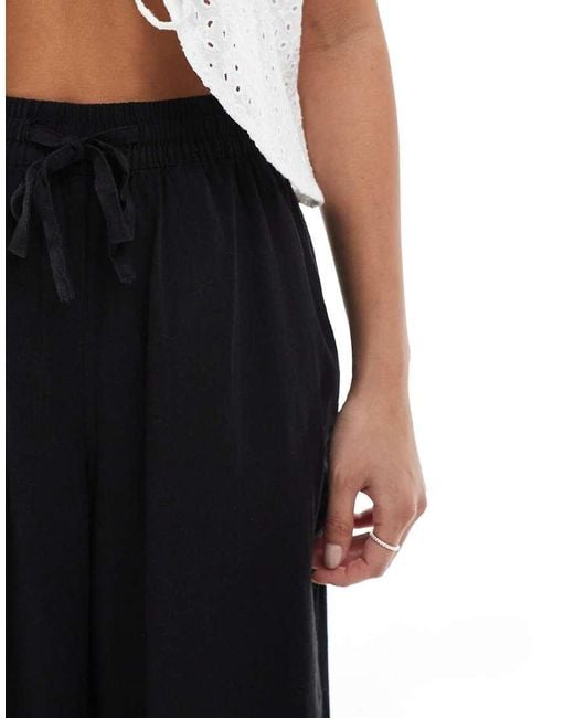 Vero Moda Black Linen Touch Wide Leg Trousers