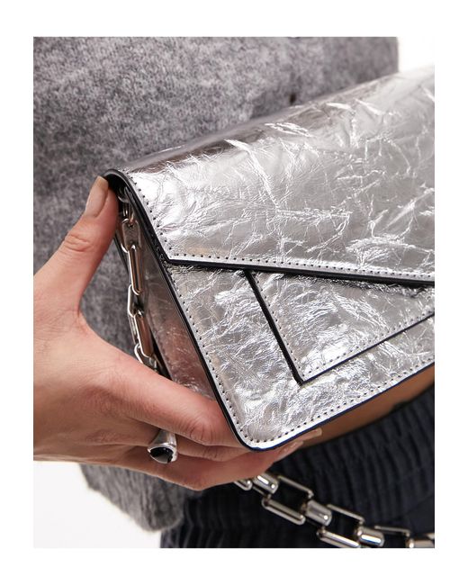 Sabrina Chunky Chain Flap Shoulder Bag in Gray Lyst