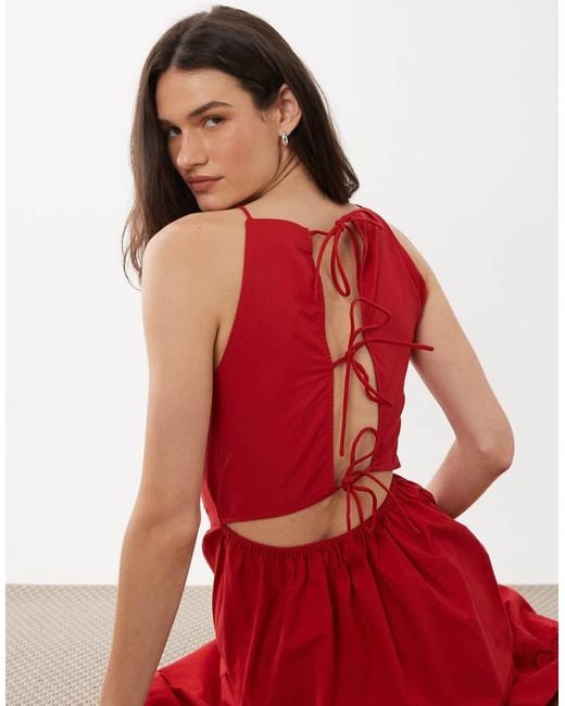 Mango 100% Cotton Halterneck Embroidered Maxi Dress With Open Back Detail