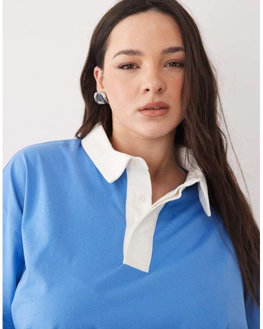 ASOS Blue Asos Design Curve Contrast Collar Polo T-shirt