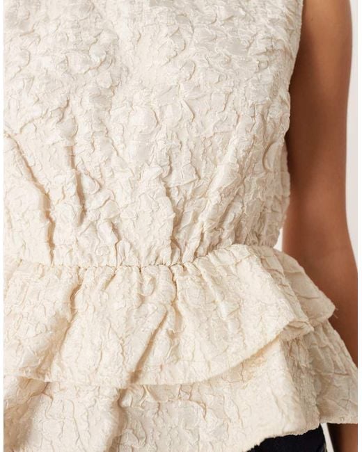 Vila Natural Sleeveless Jacquard Peplum Top