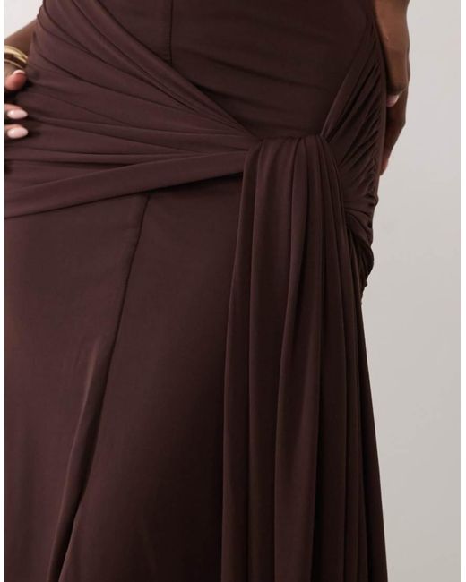 TFNC London Brown Slinky Halterneck Plunge Maxi Dress